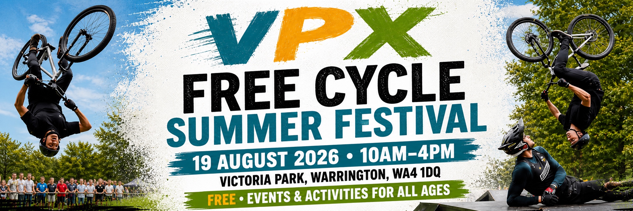 Free Cycle Summer Festival, 19 August 2026, 10am to 4pm at Victoria Park, Warrington, WA4 1DQ. Free events and activities for all ages.